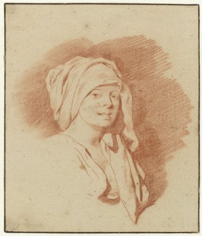 Red Chalk Drawing of a Bust of a Woman with a Towel Around Her Head by Cornelis Pietersz Bega